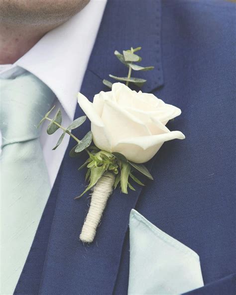 Simple And Fresh White Rose And Eucalyptus Boutonniere Boutonniere