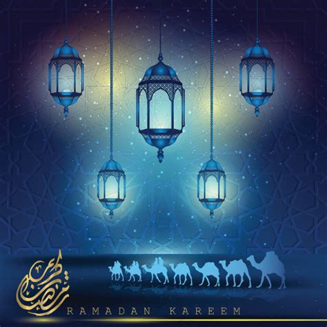 دانلود تصویر وکتور ماه مبارک رمضان با پس زمینه آبی وکتور ماه مبارک رمضان