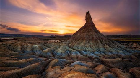 Colourful Sunset Over Castildetierra In The Natural Park Of Bardenas