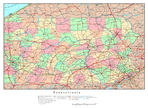 Large Detailed Administrative Map Of Pennsylvania State With Roads