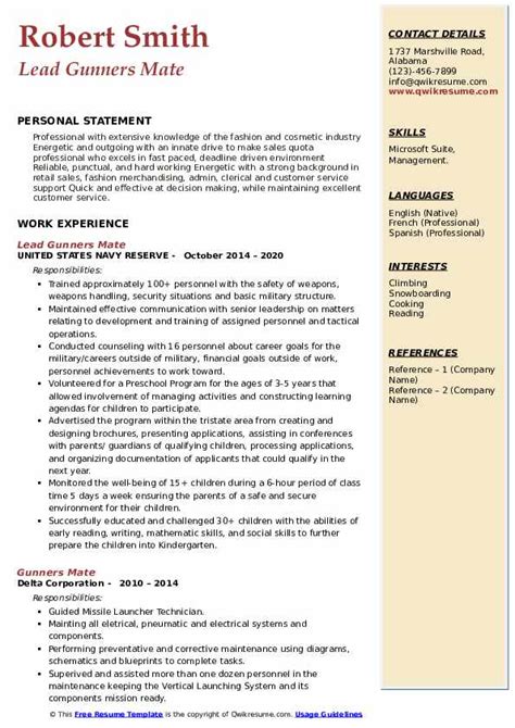 Resume sample of a chief marketing officer (cmo) with over 20. Gunners Mate Resume Samples | QwikResume
