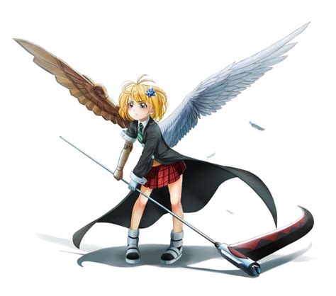 safebooru 1girl ahoge angel angel wings asymmetrical wings borrowed character cassie