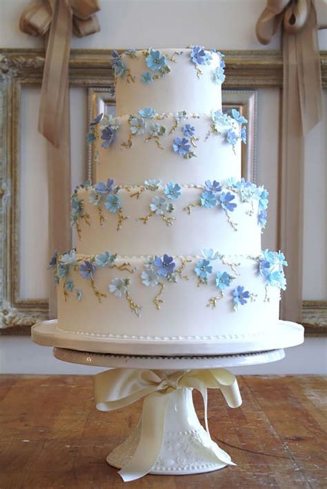 Tiered Wedding Cake With Blue Flowers Wedding Cakes With Flowers Tiered Wedding Cake Classic
