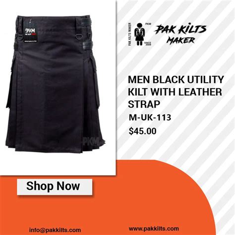 Men Black Utility Kilt with Leather Strap | Utility kilt, Leather ...
