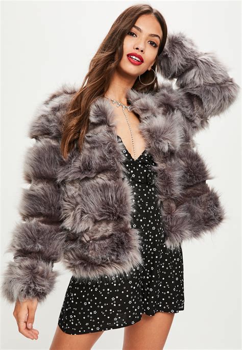 Misguided Gray Stand Collar Pelted Faux Fur More Order