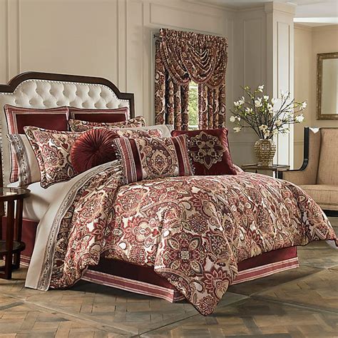 J Queen New York Rosewood Comforter Set In Burgundy Bed