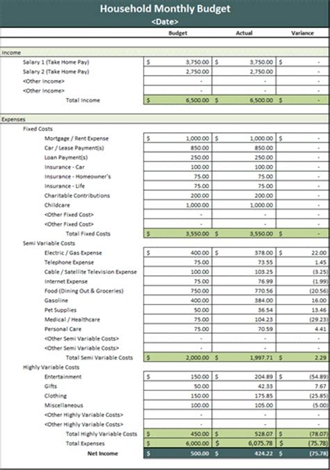 Monthly Household Budget Microsoft Excel Template Ms Office Templates