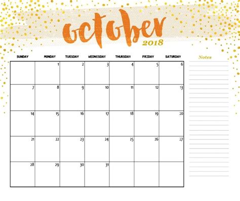 October 2018 Calendar USA Printable | Calendar printables, Calendar, October calendar