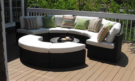 Round Outdoor Wicker Sectional Couch Set Contemporary Deck