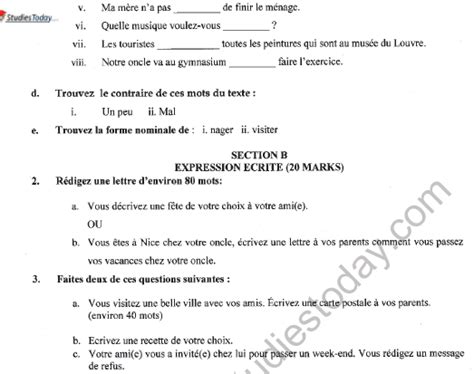 Cbse Class 9 French Question Paper Set D Solved