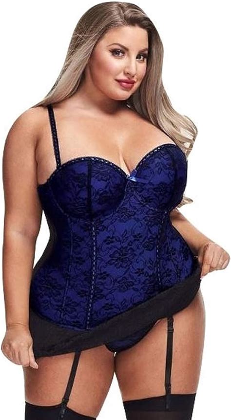 Baci Lingerie Bustier And Gstring Plus Size Blue X Large Clothing