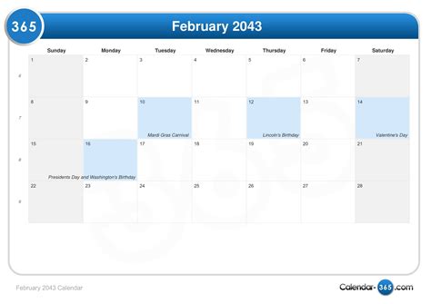 February 2043 Calendar