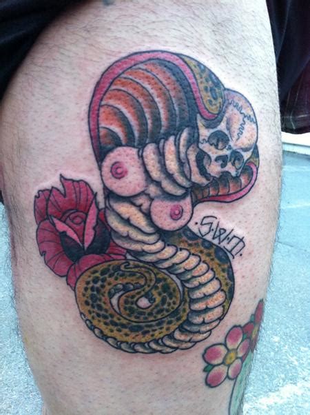 Snake With Tits Tattoo By Jeff Johnson Tattoonow