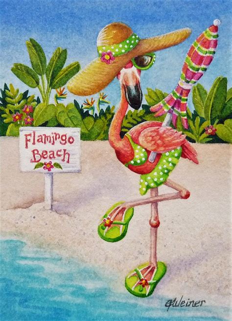 Whimsical Pink Flamingo No 2 Watercolor Art Card Zazzle Flamingo