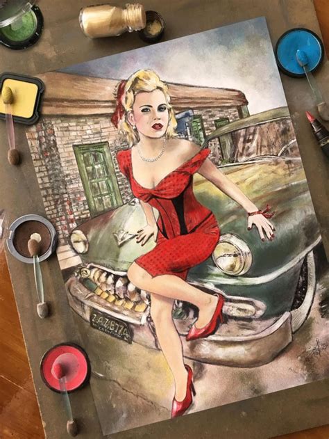 My Drawing Made With Makeup 💄 Vintage Pin Up Girl Sitting On A Car Rdrawing