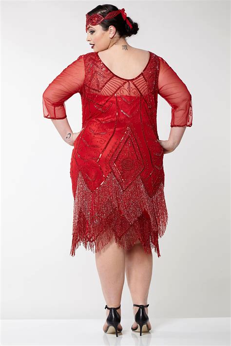 plus size scarlet red flapper dress with sleeves slip included 20s inspired great gatsby art