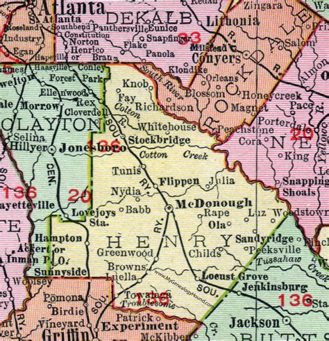 Henry County Georgia 1911 Map Mcdonough Stockbridge Flippen Hampton
