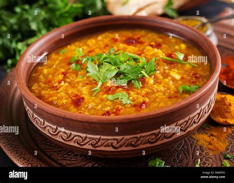 Indian Dal Traditional Indian Soup Lentils Indian Dhal Spicy Curry In