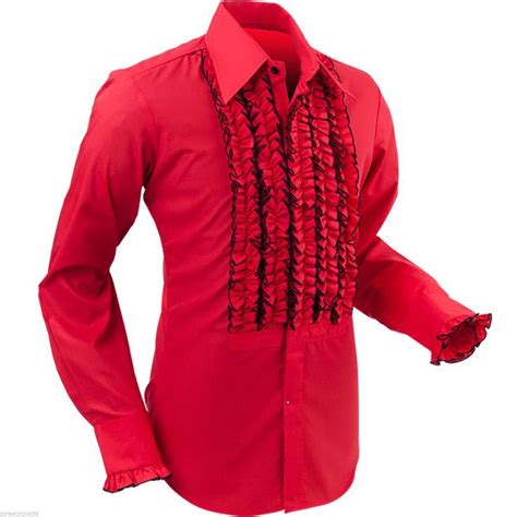 chenaski mens retro ruche red ruffle tuxedo shirt tux black frill tuxedo shirts shirts