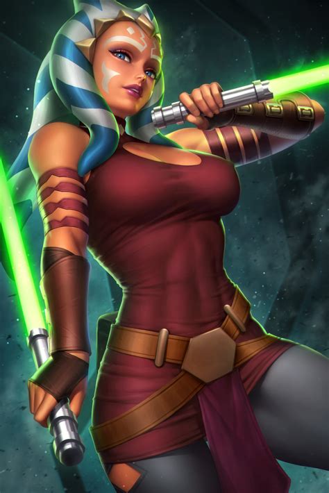 wallpaper ahsoka tano star wars fictional character women looking at viewer blue eyes