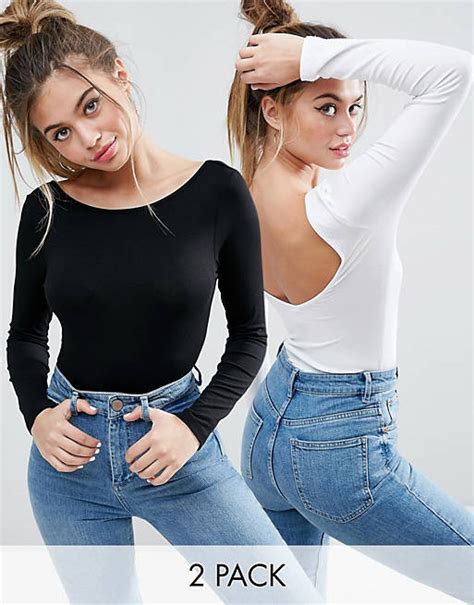 asos scoop back body with long sleeves 2 pack save 10 asos