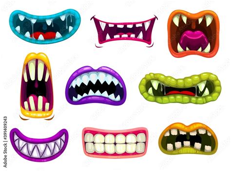 Monster Mouths With Sharp Teeth And Tongues Cartoon Vector Funny Os Of