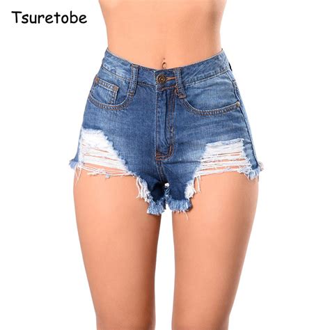 Tsuretobe Sexy Tassel Hole Ripped Denim Shorts Women Summer Irregular