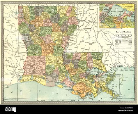 Louisiana State Map Parishes New Orleans Environs 1907 Stock Photo