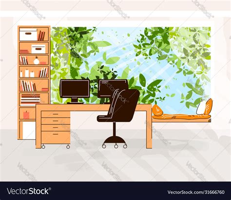 Home Office Flat Cozy Work Royalty Free Vector Image