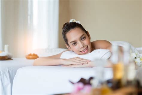 Young Beautiful Asian Woman Smile Relaxing In The Spa Stock Image Image Of Hair Indoors