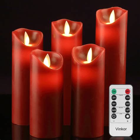 Flameless Candles Flickering Flameless Candles Burgundy Red Color Decorative Battery