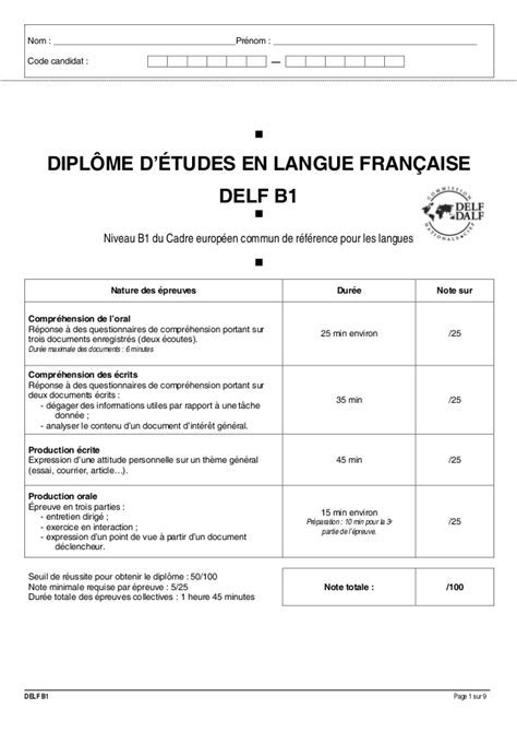 Diplome Delf B1 — Lexamen Du Delf