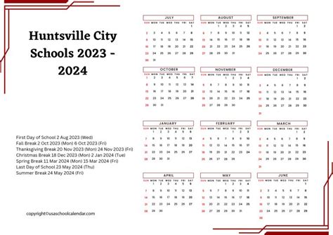 Huntsville City Schools Calendar And Holidays 2023 2024 Hcs