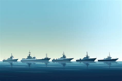 Premium Ai Image Line Of Modern Military Warships In Formation At Sea