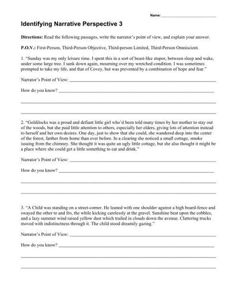 Narrative Point Of View Worksheets Worksheets Master