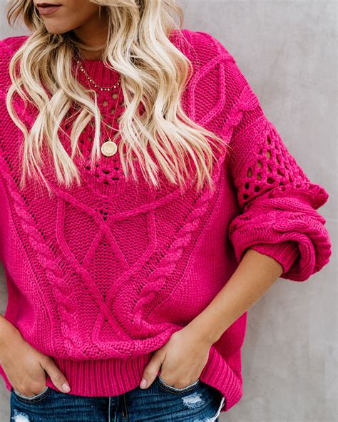 Tickled Pink Cable Knit Sweater Knit Sweater Outfit Pink Cable Knit