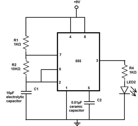 Электрическая схема объединяющая конструкцию мигающего светодиода с