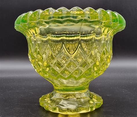 Antique Victorian Vaselineuranium Yellow Topaz Glass Candy Bowl H