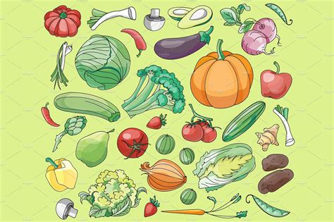 Doodle Vector Set Of Vegetables By Netkoff On Creativemarket Badge