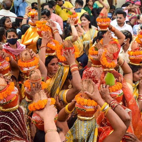 New Delhi India April Women With Kalash On Head During