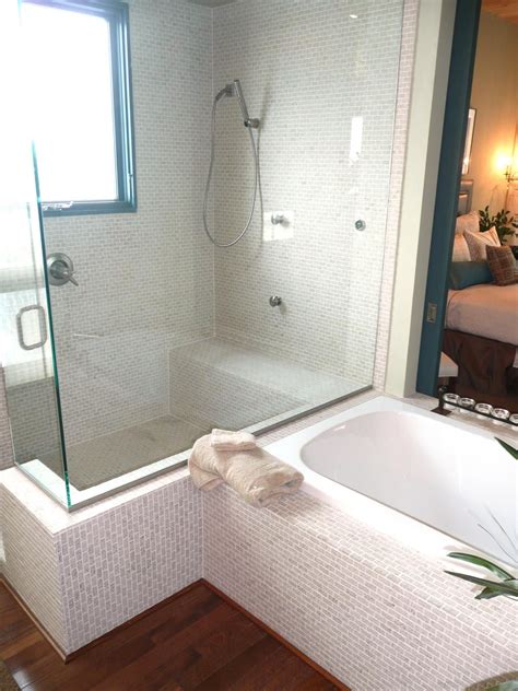 Master Bathroom With Tiled Tub And Shower Corner Tub Shower Shower