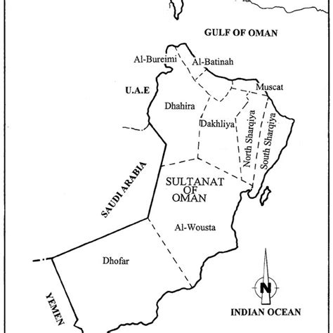 Map Of The Sultanate Of Oman Showing Different Administrative Regions