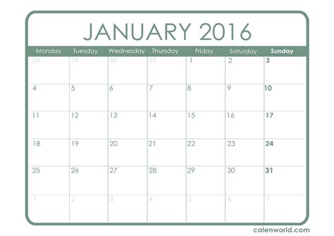 January 2016 Calendar Hdblogwallpaper