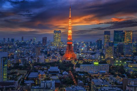 Fond Décran Japon Le Coucher Du Soleil Paysage Urbain Nuit