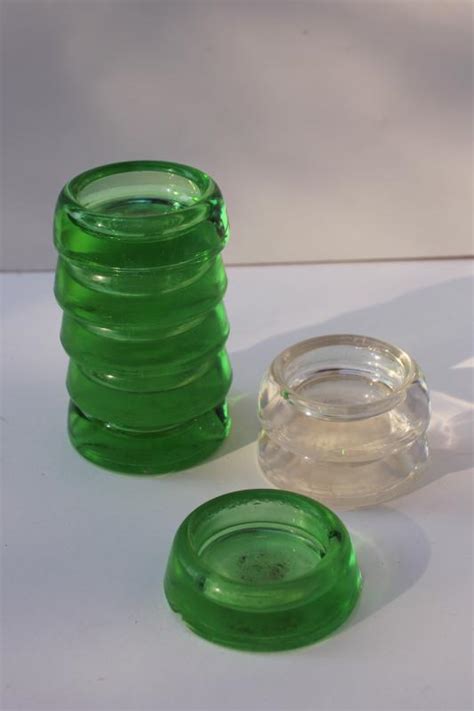 Vintage Glass Furniture Coasters Hazel Atlas Green Depression Uranium