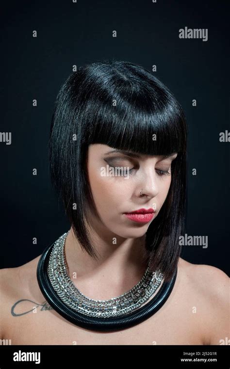 Model With Bob Haircut Stock Photo Alamy