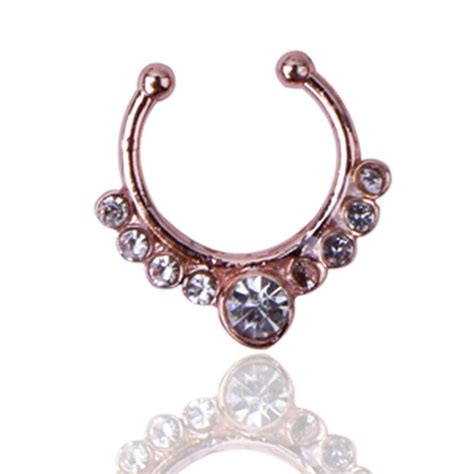 Rosesummer1pc Fake Septum Clicker Nose Ring Hanger Clip On Non Piercing Body Ring Jewelry Rose