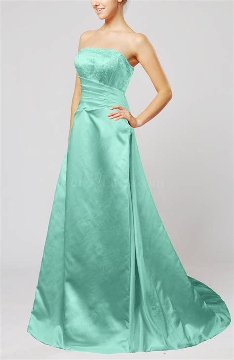 mint green elegant hall sleeveless backless satin court train beading bridal gowns