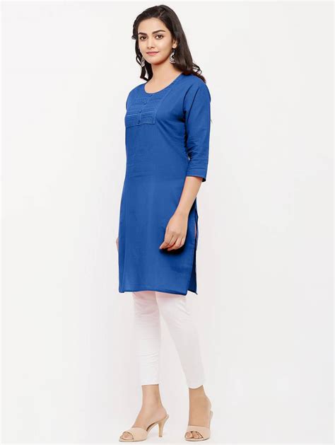 women s royal blue cotton embroidered straight kurta jaipur fashion mode 3287631