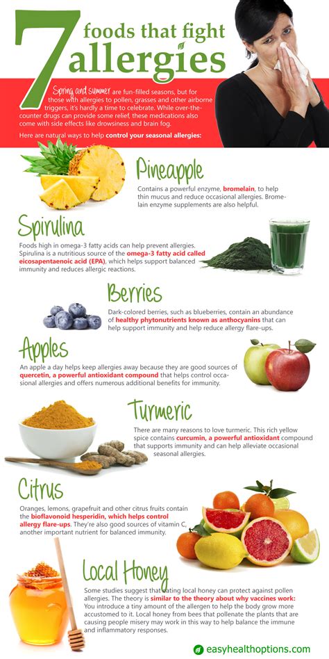 Some of the benefit of fruits, vegetables, and other healthy foods for asthma seem to stem from the following properties 7 foods that fight allergies infographic - Easy Health ...